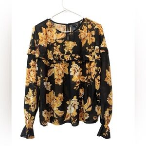 Vici Black Floral Long Sleeve Top Size Medium